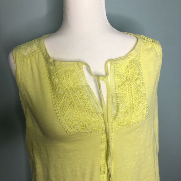 Rafaella Women Top Sz L Pale Lime Yellow Shirt Lace Sleeveless - Picture 2 of 7